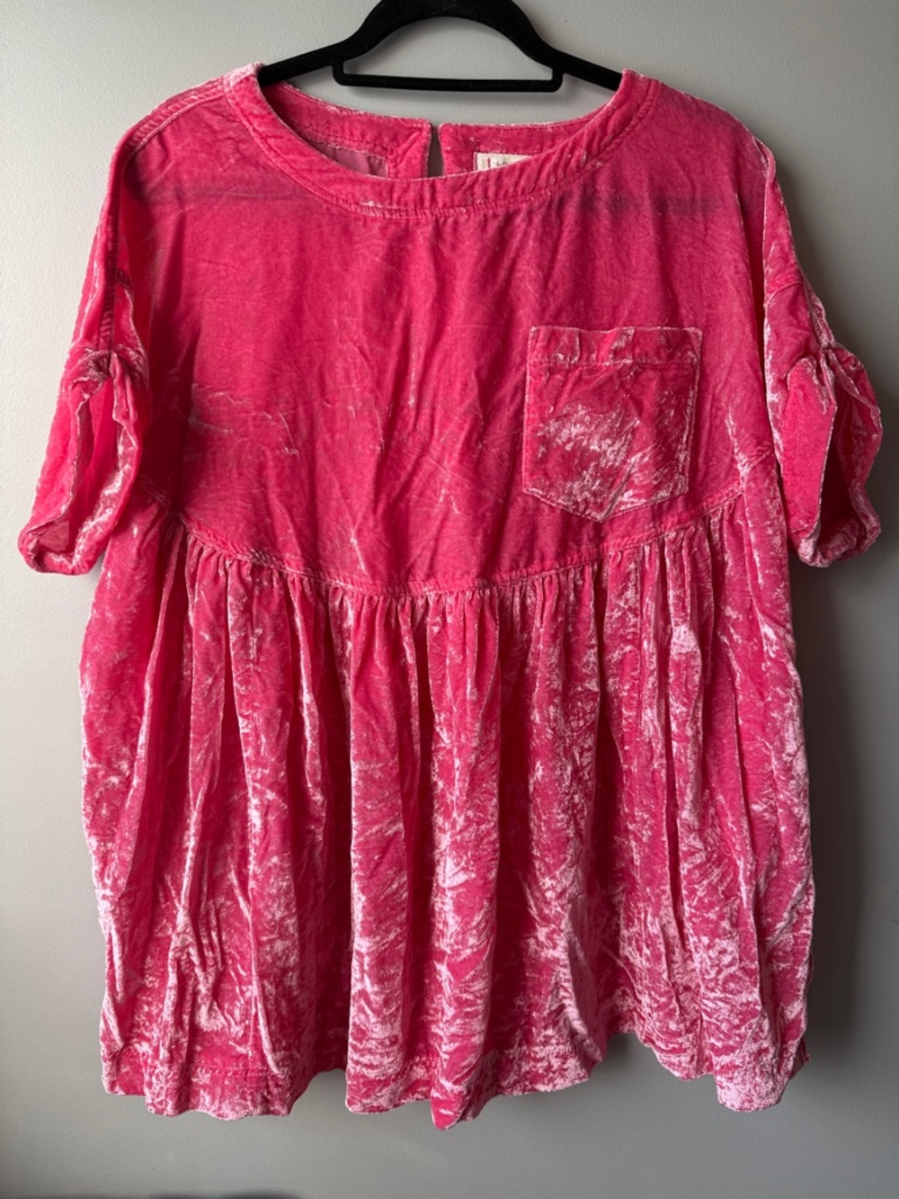 We The Free Crushed Velvet Top in Bright Pink XS